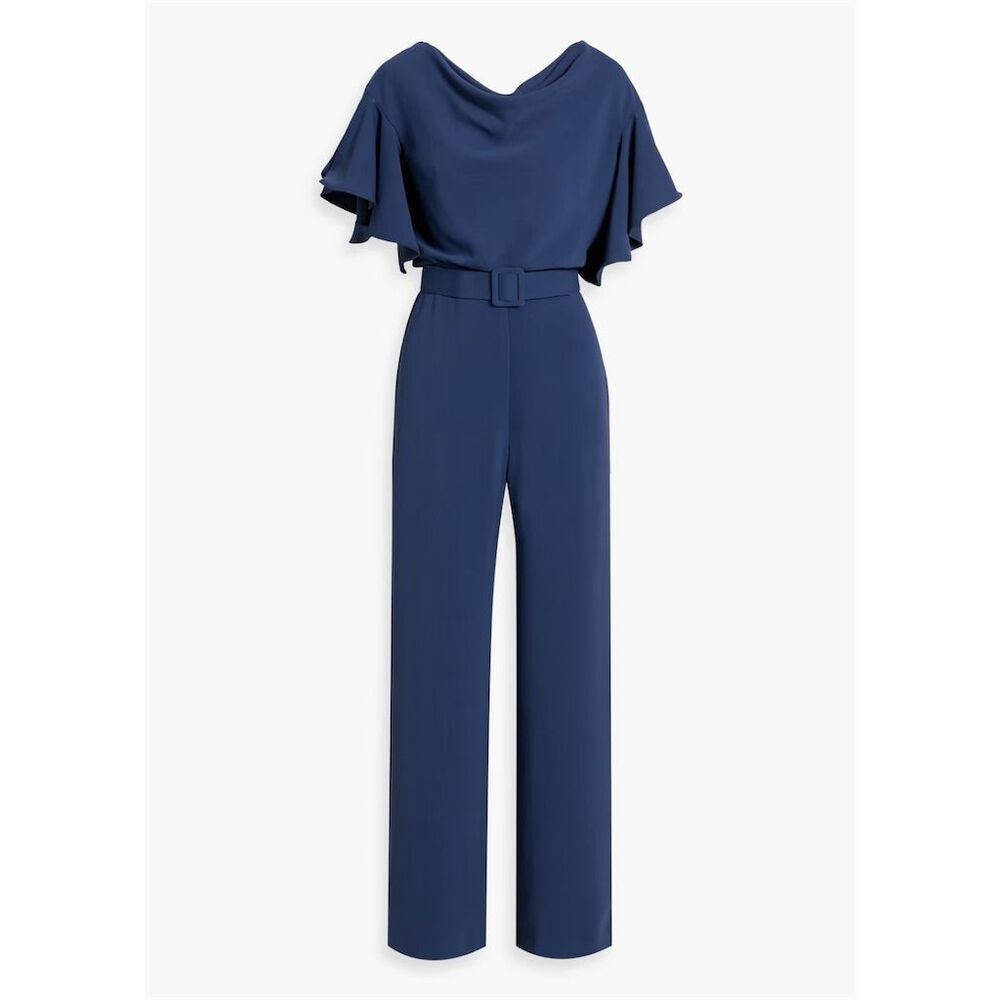Badgley Mischka Women's Cowl Neck Flutter‎ Sleeve Jumpsuit Navy Blue Size 4
